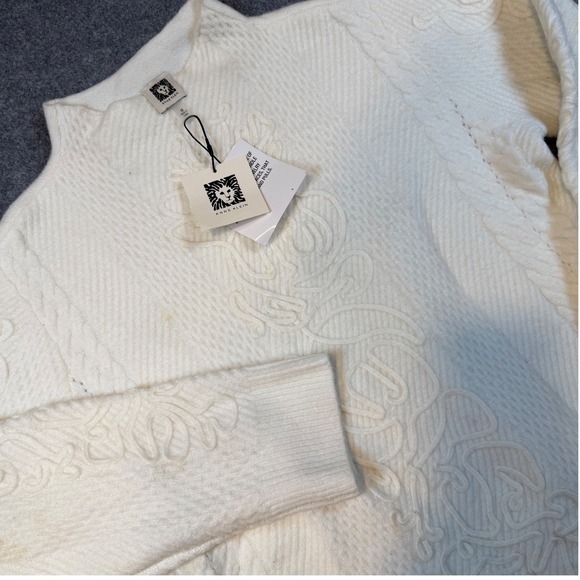 Anne Klein Sweaters - Anne Klein Womens White Dove Cable Knit Mock Neck Sweater Wool Blend NWT Size M
